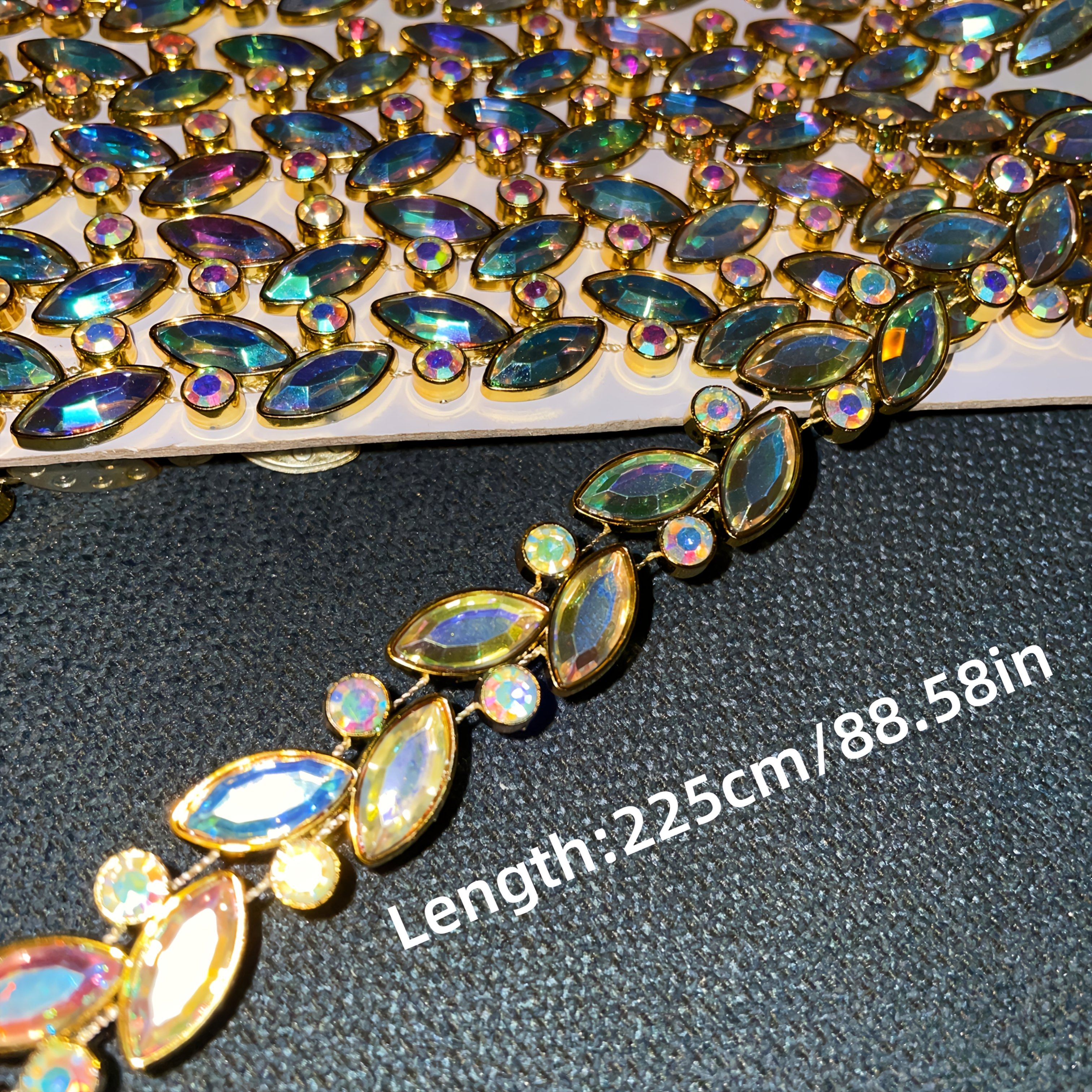 AB Luxurious Iridescent Crystal Rhinestone Chain, 100cm/149cm/225cm
